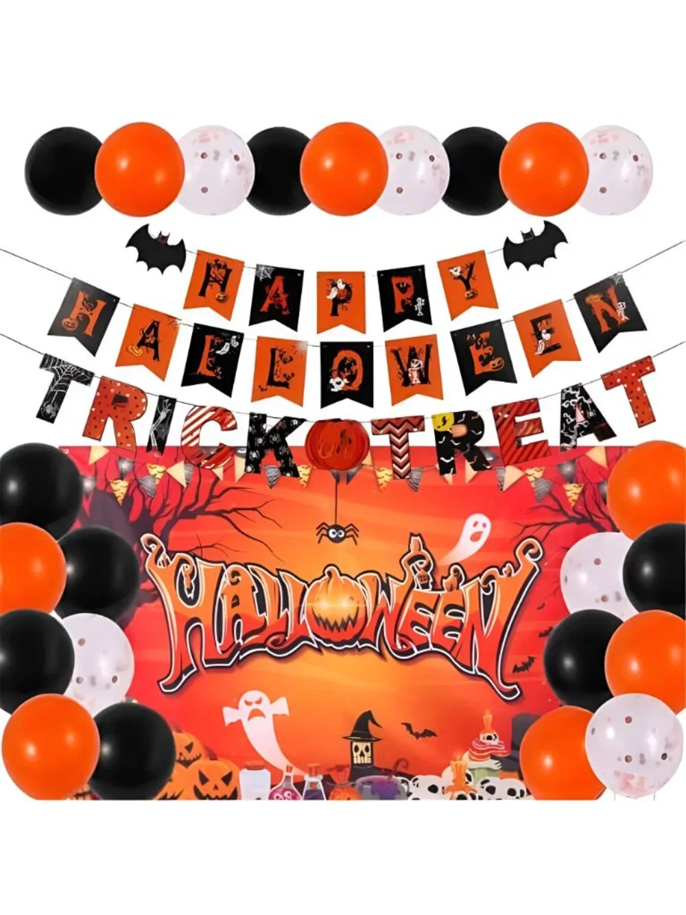 Halloween Party Decorations, Backdrop, Banner, Garland & Balloons